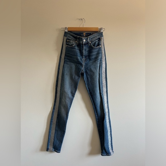 7 FOR ALL MANKIND High Waist Ankle Skinny | Shimmer Stripe | Size 24 - Picture 3 of 14